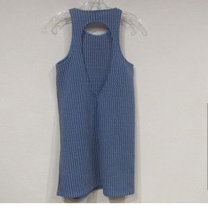 Zara jacquard blue geo plaid open back dress